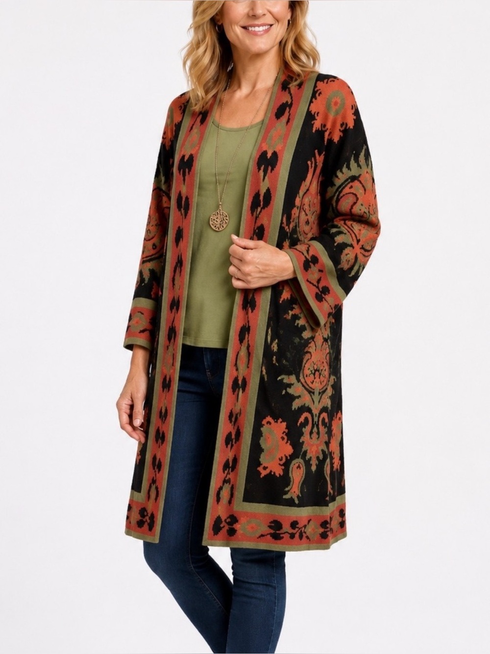 Soft Surroundings Knit Kimono Duster Cardigan with 3/4 Sleeves